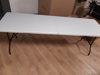 160653 - RELAXDAYS Tavolinë e Palosshme për Kopshtin, Plastikë dhe Çelik, Madhësia: 75 x 220 x 68 cm, e Bardhë, Tavolinë Kampingu