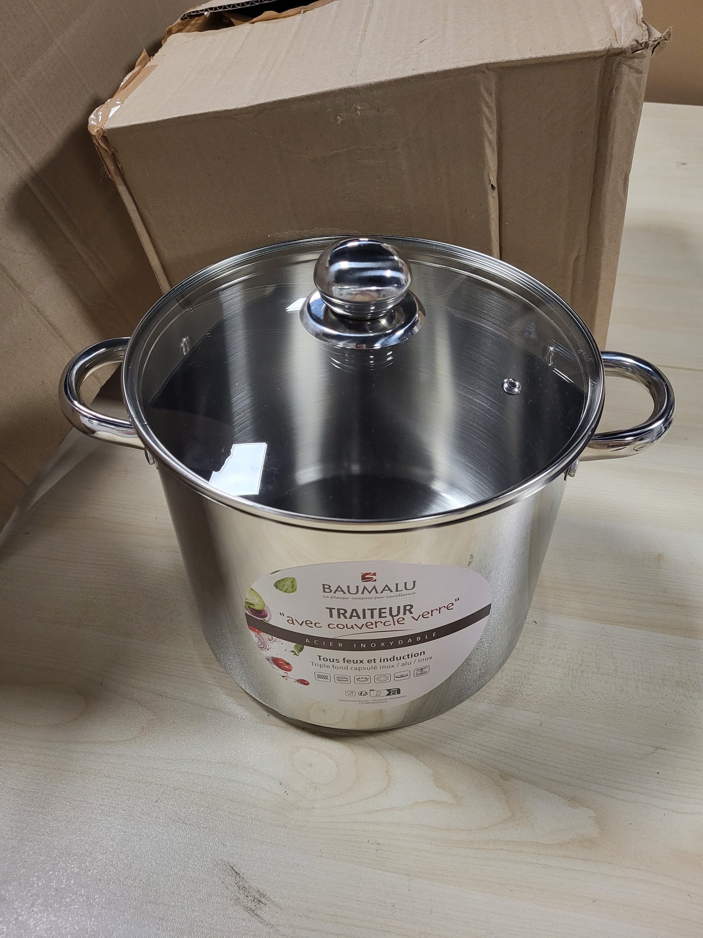 214746 - BAUMALU Tenxhere për gatim në çelik inox, kapak qelqi, Ø24cm, 9L