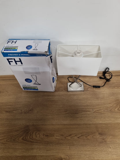 239438 - FISCHER & HONSEL Llambë tavoline Anni me abazhur pëlhure dhe kornizë metali nikel mat dhe të bardhë prizë E27 27x12x51cm
