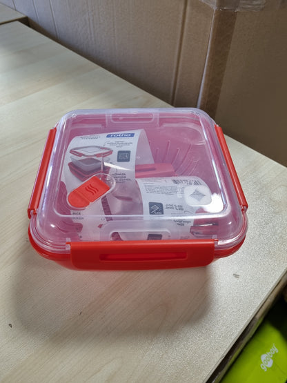 210861 - ROTHO Mikrovalë Avullues MEMORY 1.7l me Sitë, Plastike (PP) pa BPA, Ngjyrë Kuqe/Transparente, 1.7l (19.5 x 19.5 x 9.1 cm)