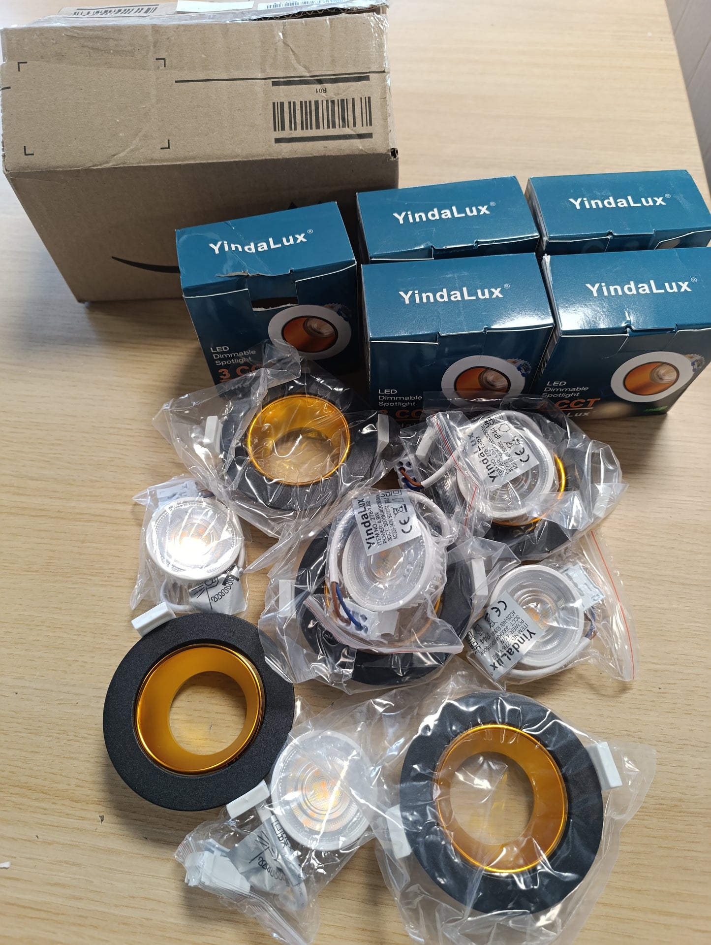 255393 - YINDALUX Drita të Ngulitura LED 6x, 230V, 5W, 3000K/4000K/6500K, Diametër Prerjeje 75-80mm, IP44, Alumini Mat, të Zeza, të Artë