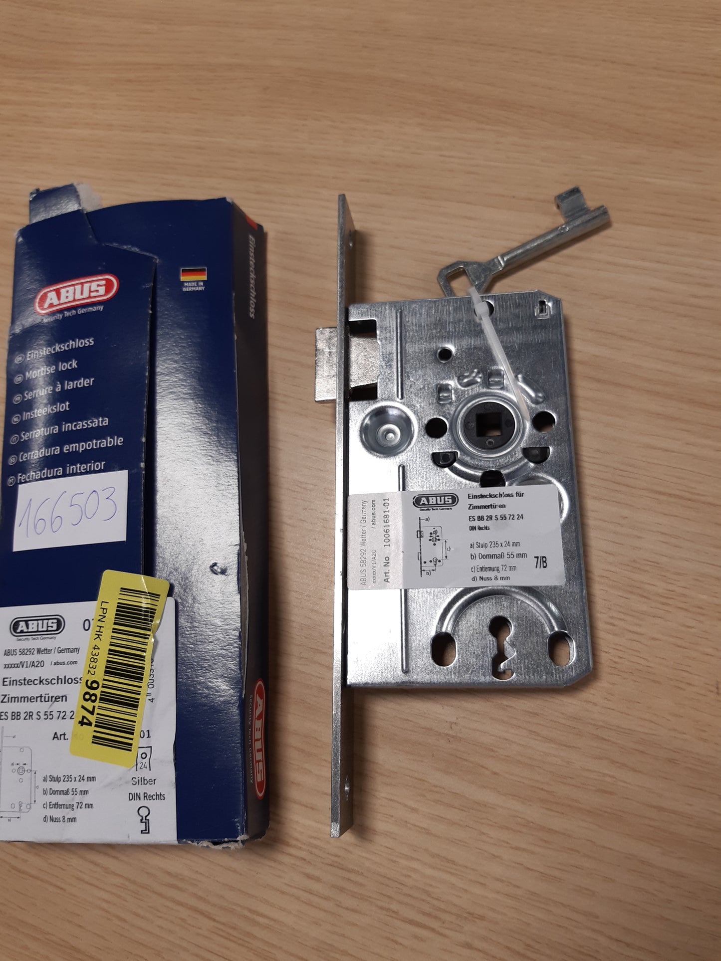 166503 - ABUS - Kyç për Dyer të Brendshme ES BB2 RS 55 72 24-61681, Ngjyra Argjend