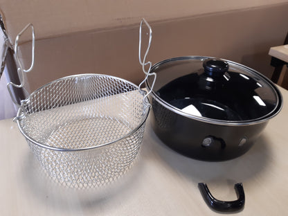 256557 - CREALYS Fritezë Tradicionale Ø26 cm | Çelik i emaluar | Shportë dhe kapak qelqi | I përshtatshëm për të gjitha sobat, përfshirë induksionin