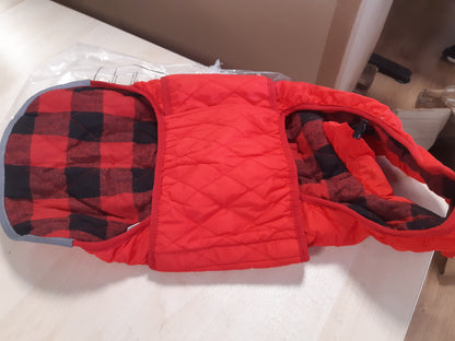 200340 - BABEPET Xhaketë Dimri për Qen të Vegjël me Formë Salçiçeje, Material i Papërshkueshëm nga Uji dhe Rreshtim prej Lëkure, Bluzë Reflektuese me Vrimë Parzmore, Madhësia L, Ngjyra E kuqe