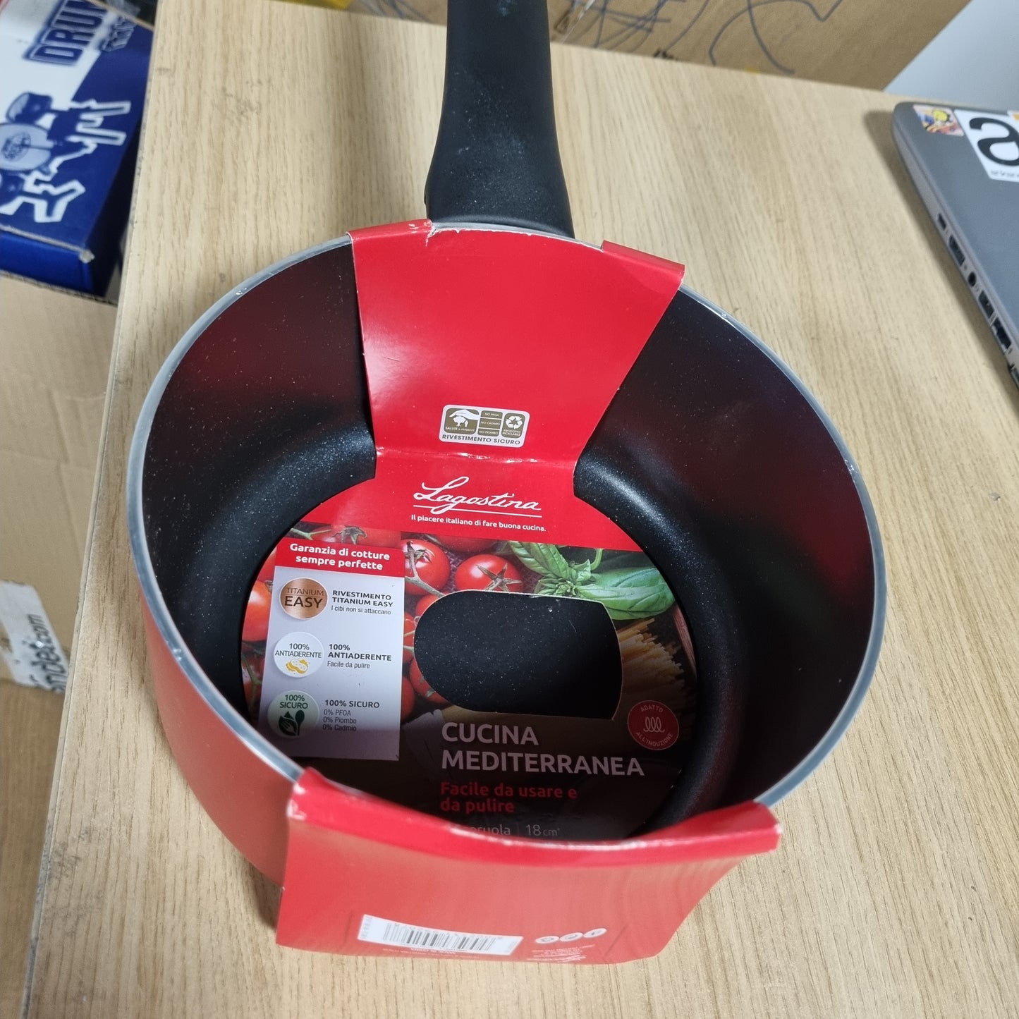 187859 - LAGOSTINA Tavë e Thellë jo-ngjitëse Cucina Mediterranea prej Alumini Ø 18 cm, me Tregues Gatimi Thermo-sinjal dhe Dorëzë Ergonomike Bakeliti