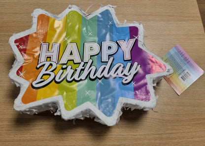 141536 - Balonë Pinata Yll Ylber për Ditëlindje-38x28cm, Shumëngjyrësh