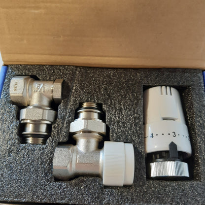 223353 - VANCOCO Valvul Termostatike + Valvul Kthimi Set i plotë 1/2", Lidhje me Unazë Vulosjeje, Valvul Radiatori, Valvul Ngrohjeje, Lloji i Këndit, E bardhë, Sensor Lëngu, Pozicioni i Mbrojtjes nga Ngrica, Standardi EN215