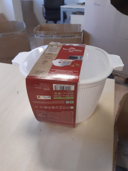 247718 - SNIPS Tas për makarona në mikrovalë 4L, Tenxhere patatesh 26.5x22x16.5 cm, Avullues për patate me kapak dhe doreza, e bardhë, e sigurt për lavastovilje, e prodhuar në Itali