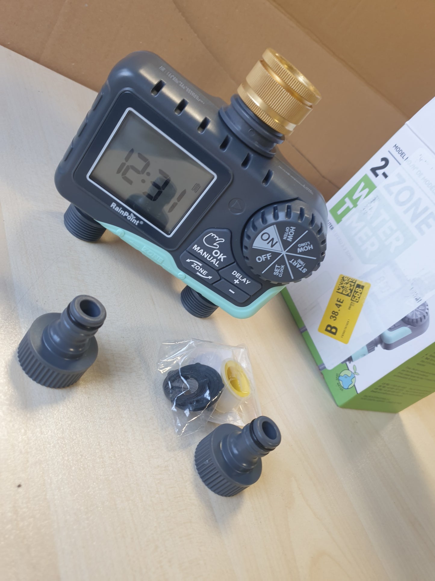 250486 - RAINPOINT Kontrollues Ujitjeje 2-kahësh me Hyrje prej Tunxhi, Kohëmatës Automatik Ujitjeje me Vonesë Shiu/Ujitje Manuale