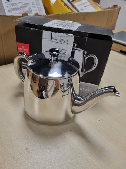 213820 - Çajnik Premium Cafe Ole PT-048, Çelik Inoks 18/10, 48 Ons, Për derdhje pa pikime, Doreza të zbrazëta dhe Kapak me mentesha, Ngjyrë Argjendi