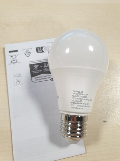 228882 - HAMA Llambë inteligjente Hama E27, 9W, RGB dhe e bardhë, Wi-Fi, e pajtueshme me Alexa, Google Assistant, Apple Home, SmartThings