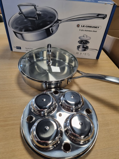 255015 - LE CREUSET Tigan i pa veshur për sauté, Çelik inox 3 shtresa, 20 x 5 cm, 96204220001000