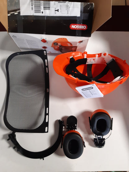 163533 - OREGON Helmë Sigurie Yukon me Mbrojtëse Veshësh dhe Vizor Rrjetë, Ideale për Punë me Sharrë Motorri dhe Makinë Prerëse Furçash