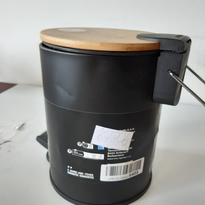 167806 - SPIRELLA Kosh Kozmetik Adonis 3L prej Çeliku Inox dhe Bambuje me Mekanizëm Mbylljeje të Butë dhe Kovë të Brendshme, Kosh Mbeturinash për Banjo, i Zi