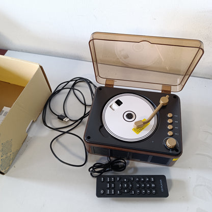 267999 - LEHWEY CD player portativ Bluetooth me altoparlant, CD player me radio FM, mbështet riprodhimin USB/AUX, me telekomandë, mbulesë pluhuri (druri)