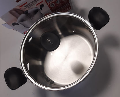 250485 - TEFAL Ena 24cm (5L) + Kapak Qelqi, Kompatibël me Induksion, Çelik Inoks, Garanci 10-Vjeçare, Libër Recetash, Primary E3084604