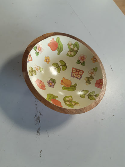 184385 - THUN, Tas druri akacie të smaltuar dhe të dekoruar manualisht, me motive lulesh të linjës Happy Country, madhësi mesatare 18x18x5 cm