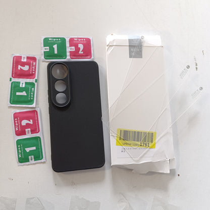 269434 - LYZXMY Mbrojtëse për Vivo V50 Lite 4G/V50 Lite 5G (6.77") e zezë për telefonin + 3 mbrojtëse ekrani prej qelqi të temperuar, mbulesë mbrojtëse prej silikoni të butë TPU