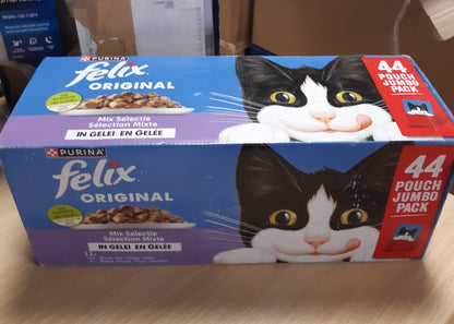 205203 - FELIX Mix Selection, Ushqim Pelte për Mace me Mish Viçi, Pulë, Salmon dhe Ton, 44 x 85g (44 Qese Vakti; 3.7kg)