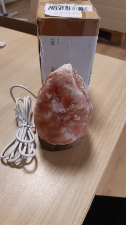 223029 - ZEN'LIGHT Llambë USB me Kripë Guri Himalaje - 100% Kristal Natyral Autentik - Gdhendur me Dorë - Bazë Druri - Kabllo Energjie USB e Përfshirë - Përafërsisht 500g