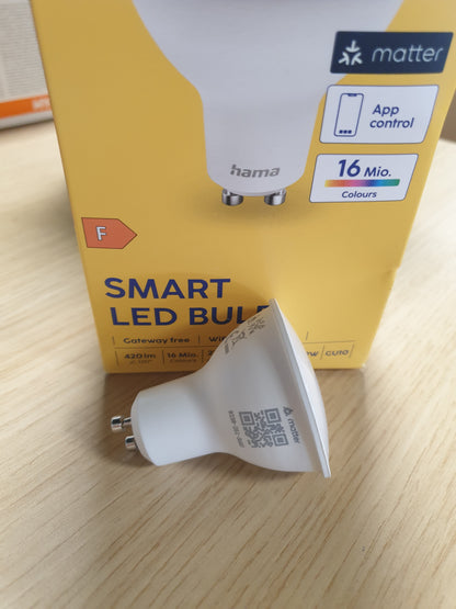 223692 - HAMA Llambë inteligjente GU10 4.9W, RGB dhe e bardhë, reflektor, WiFi me errësim, e pajtueshme me Alexa, Google Assistant, Apple Home, SmartThings