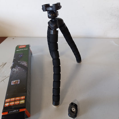 267131 - ROLLEI Kapsulë Monkey Mini Tripod fleksibël me këmbë fleksibël, kokë sferike, këmbë gome kundër rrëshqitjes, pllakë me lirim të shpejtë, e zezë