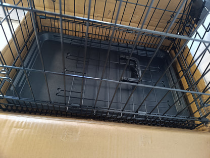 221518 - AMAZON BASICS Kafaz i qëndrueshëm për qen - Kafaz teli i palosshëm me tabaka, me një derë, Gjatësi 56 x Gjerësi 33 x Lartësi 41 cm, i zi