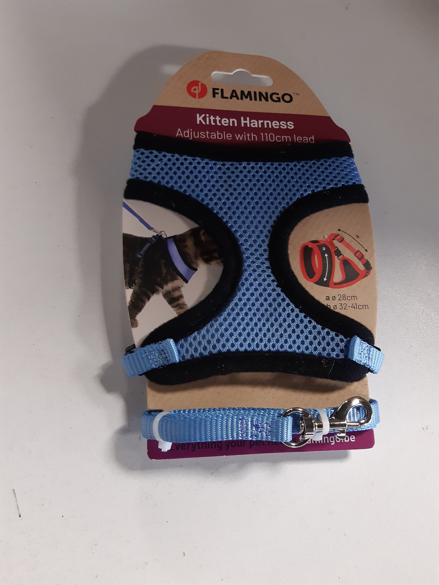 254021 - FLAMINGO Rrip për kotele me zinxhir – Blu – Madhësia A: 28 cm, B: 32–41 cm, C: 110 cm x 10 mm x 2 mm