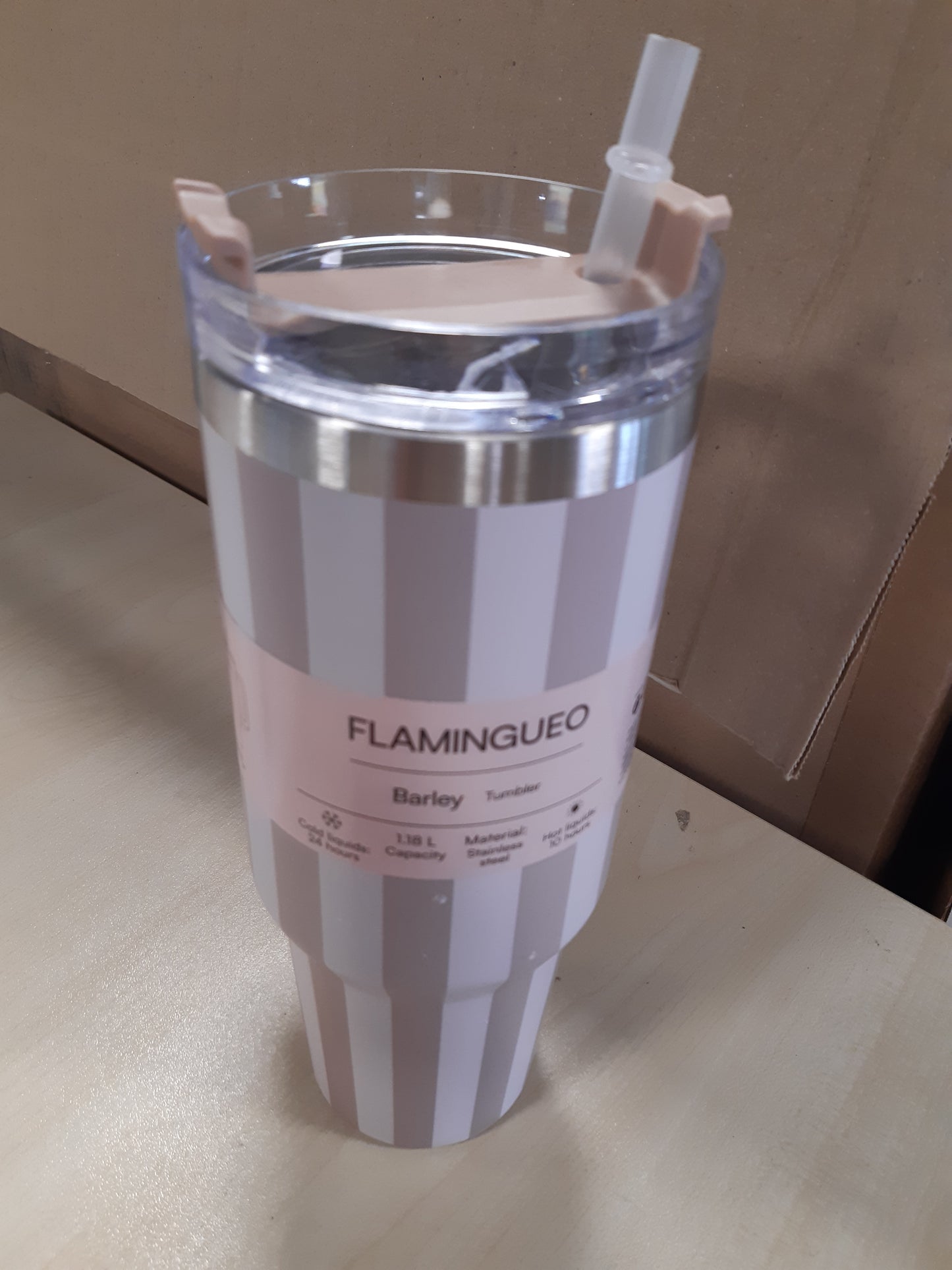 225206 - FLAMINGUEO Shishe Uji me Kashtë 1.18L - Filxhan i Izoluar - Çelik Inoks - Bezhë