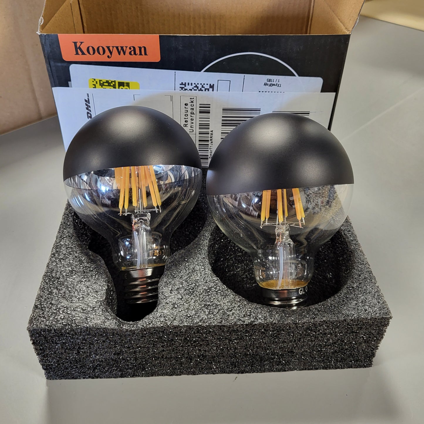 262216 - KOOYWAN LED G80 E27 Llambë Filament 6W, e Zezë me Pasqyrë 2700K, e Bardhë e Ngrohtë, 2 copë
