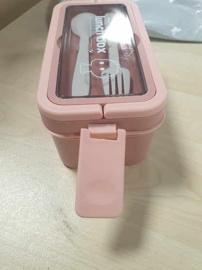 225031 - ECHEHI Kuti Dreke me 2 Shtresa me Ndarje për të Rritur dhe Fëmijë, Kapacitet 950+550ml, Kuti e Papërshkueshme nga Derdhja me Pirun dhe Lugë dhe Dorezë të Fshehur