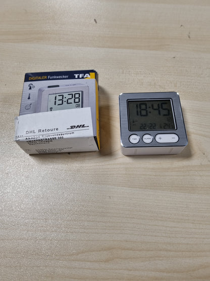 253303 - TFA DOSTMANN Orë Alarm me Radio Dixhitale 60.2545.54, Plastikë e Bardhë/Argjendtë, 66 x 22 x 68 mm