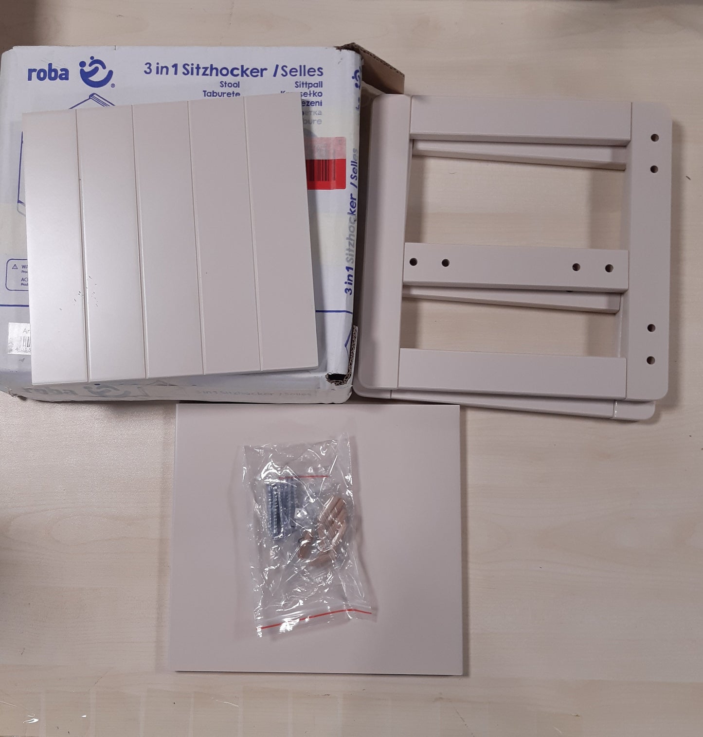 164580 - ROBA Stol dhe Karrige e Kthyeshme për Fëmijë në Stilin Fshatar, me 3 Lartësi Ulësesh, Shumëfunksional, Material Dru Bezhë/Kashmiri