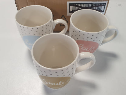 222770 - H&H ENJOY - Set me 3 Filxhanë Porcelani Shumëngjyrësh | 350 ml | Shkrime të Përziera Pozitive | I sigurt për lavastovilje
