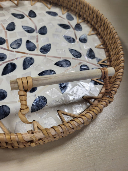 168044 - SLHEQING Tabaka Servirjeje prej Ratani me Doreza, Endur me Dorë, e Rrumbullakët për Ruajtje të Bukës, Frutave, Ëmbëlsirave, e Verdhë, Diametër 28 cm