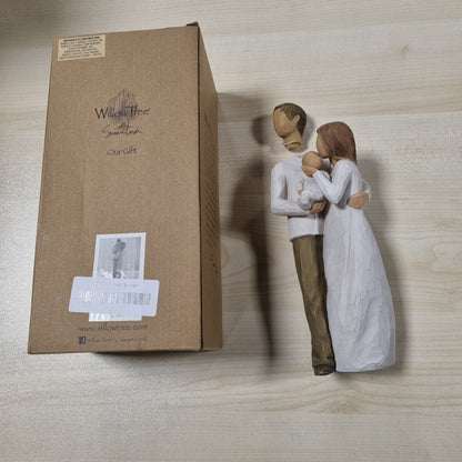 204227 - ENESCO Figurinë e Familjes së Shelgut me 3 Personazhe, Material prej Porcelani, Dekor për Shtëpi