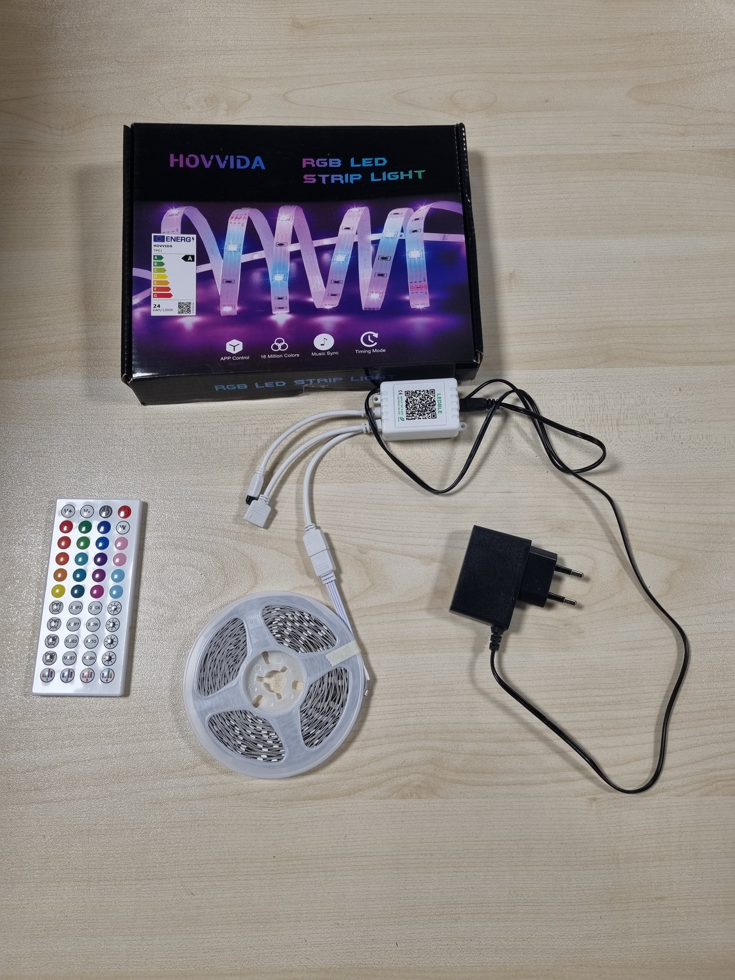 241612 - HOVVIDA Shirit LED 20M, 30 LED/Metër, 2x10M, RGB 24V, 600 LED, APLIKACION dhe Telekomandë