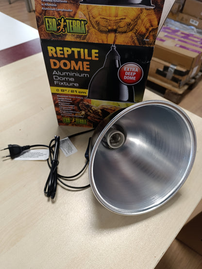 214022 - Exo Terra Reptile Dome, llambë reflektuese alumini, prizë prej porcelani rezistente ndaj nxehtësisë, e përshtatshme për llamba deri në 160W, prizë E27, e zezë