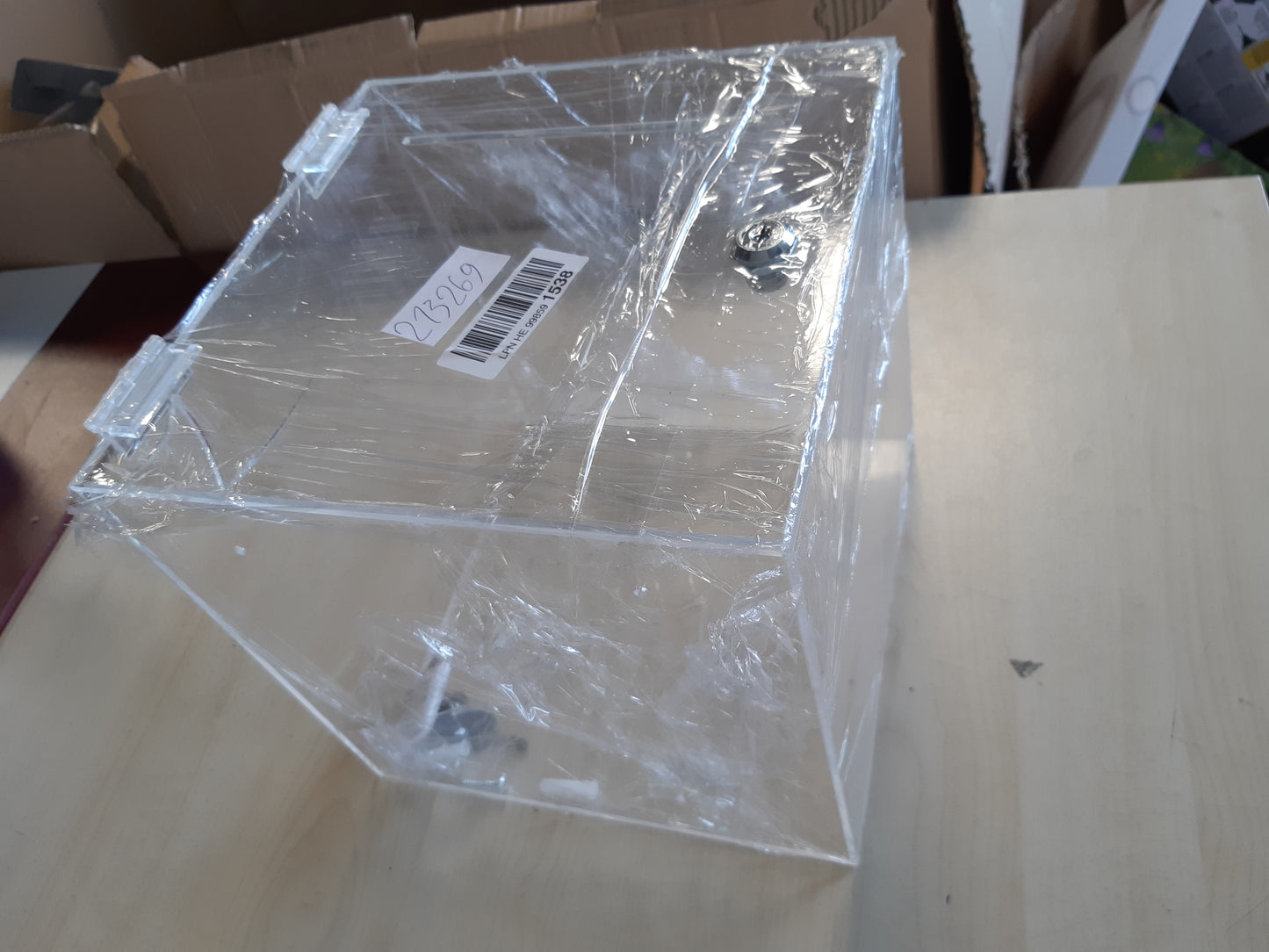 213269 - TUKA-I-AKUT Kuti Dhuratash prej Akriliku 25x25x25cm, Kuti Promovimi me Kyç, Kuti Veprimi me Kyç, Kuti Biletash, Kuti Lojërash, Kuti Depozitimi Kubi, Transparente