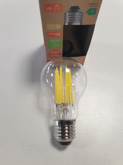 168807 - OSRAM - Llambë LED Superstar Classic A 100 në formë llambë klasike, trup qelqi transparent, 7.2 W, 1521 lm, prizë E27, 2700 K për dritë të bardhë të ngrohtë, klasa e efikasitetit të energjisë A, diametër 60 mm.