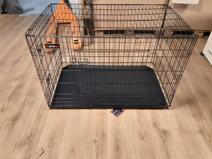 170113 - FEANDREA Kafaz i Palosshëm për Qen, me 2 Dyer, Tabaka Lëvizshme, Madhësia XXL, Dimensionet 122 x 74.5 x 80.5 cm, Ngjyra e Zezë, Modeli PPD48H