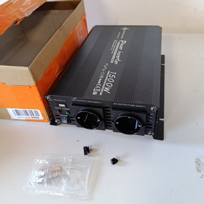 266094 - SOLARTRONICS NM 1500 Invertor Tensioni 24V në 230V, Fuqi Maksimale 1500W - 3000W, Konvertues Fuqie me Prizë Schuko dhe USB