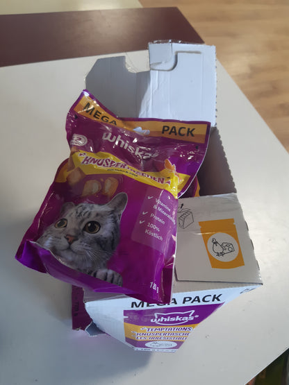 215546 - WHISKAS Crispy Bags Ushqim i lehtë për mace me aromë pule dhe djathi, pako me 4 copë, 4x180g