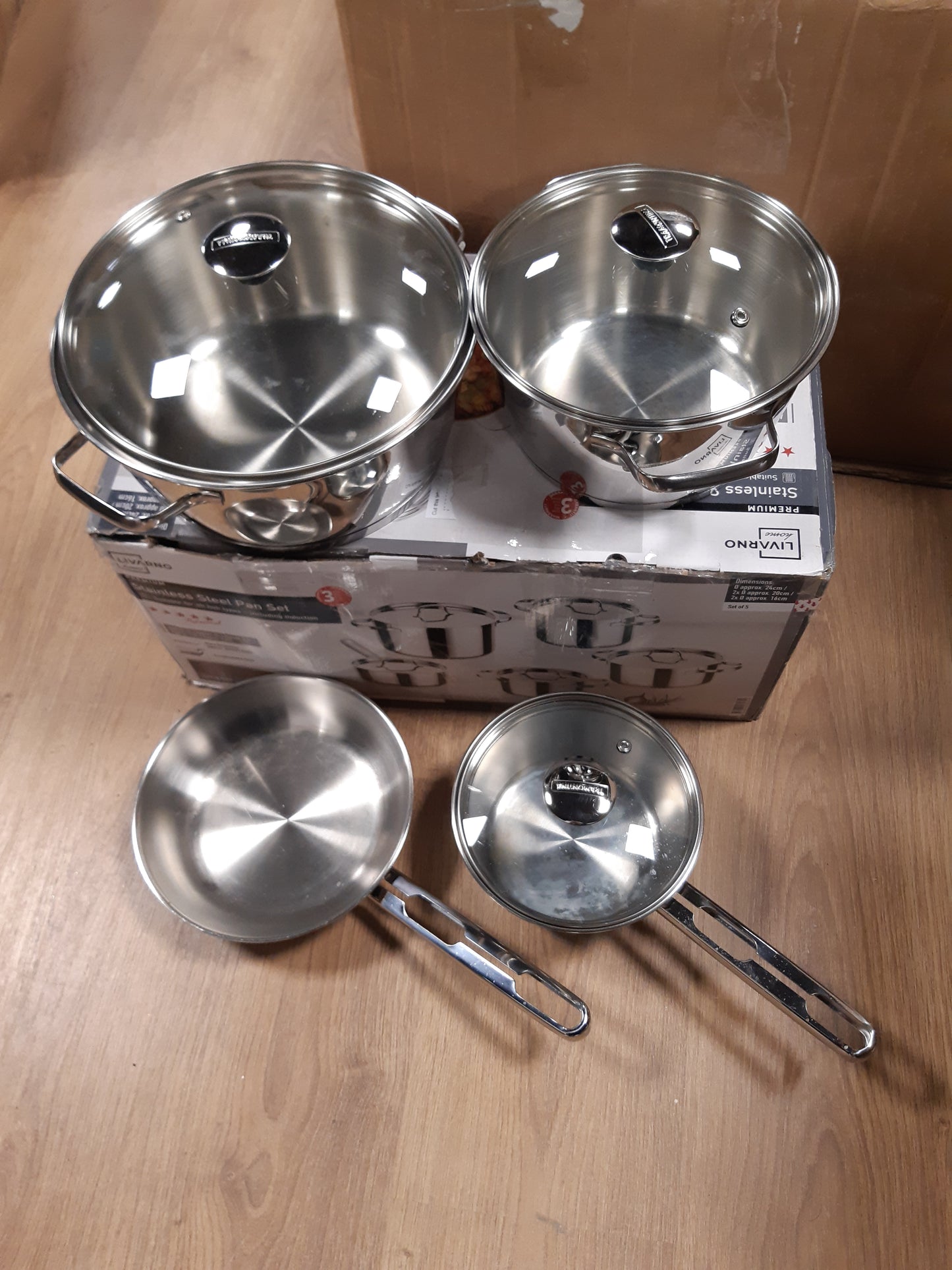 170056 - TRAMONTINA - Set Enësh Gatimi Allegra me 4 Copë, Çelik Inox me Sipërfaqe të Lëmuar dhe Kapakë Trefishtë