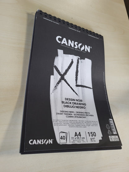 269145 - CANSON Letër Vizatimi XL e Zezë, 150 g/m², bllok spiral DIN A4 21 x 29.7 cm, 40 fletë