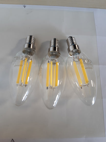 185229 - OSRAM LED Llamba me Efikasitet të Lartë, Klasa e Energjisë A, Pako Prej 3, Formë Qiriu, Zëvendëson Llambën Inkandescente 40W, E Bardhë e Ngrohtë (2700K), E14, Xham i Filamentuar
