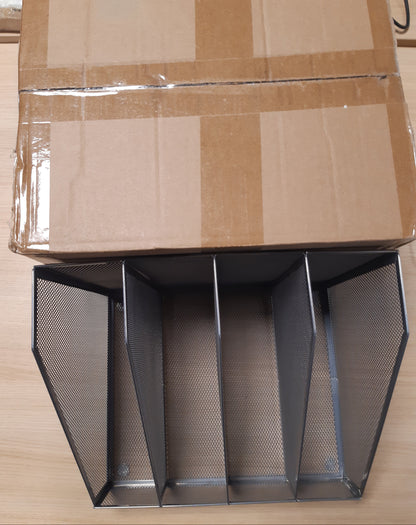 136366 - RELAXDAYS Raft Revistash prej Çeliku, Mbajtëse Dokumentesh, e Përshtatshme për Dokumente A4, Dimensionet 26 x 31 x 26 cm, me 4 Ndarje, Ngjyra Argjend