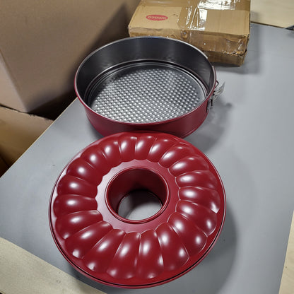 257120 - WENCO Tavë pjekjeje me sustë, 26 cm, tavë torte me bazë të sheshtë dhe tub, 2 baza, rezistente ndaj rrjedhjeve, me shtresë jo ngjitëse, e kuqe