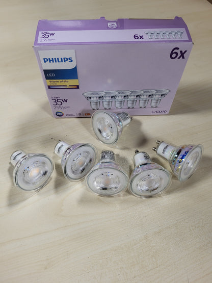 220031 - PHILIPS Llambat LED Classic GU10, pako me 6 llamba (35 W), Drita reflektuese LED, E bardhë e ngrohtë