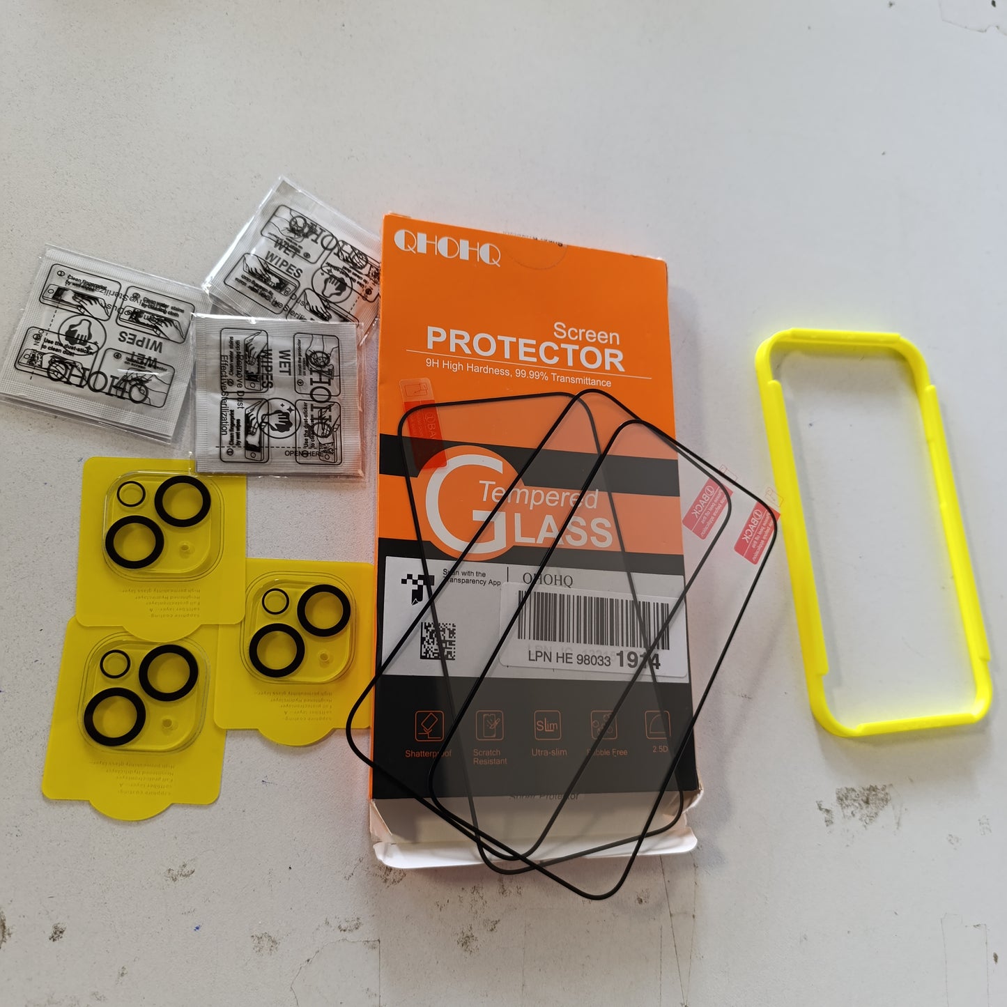 267304 - QHOHQ Mbrojtës Ekrani 3 copë qelqi të temperuar për iPhone 15 (6.1 inç) me 3 mbrojtës kamerash, Fortësi 9H